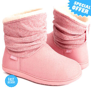 BRAND NEW LongBay Chenille Knit Bootie Slippers with Faux Fur